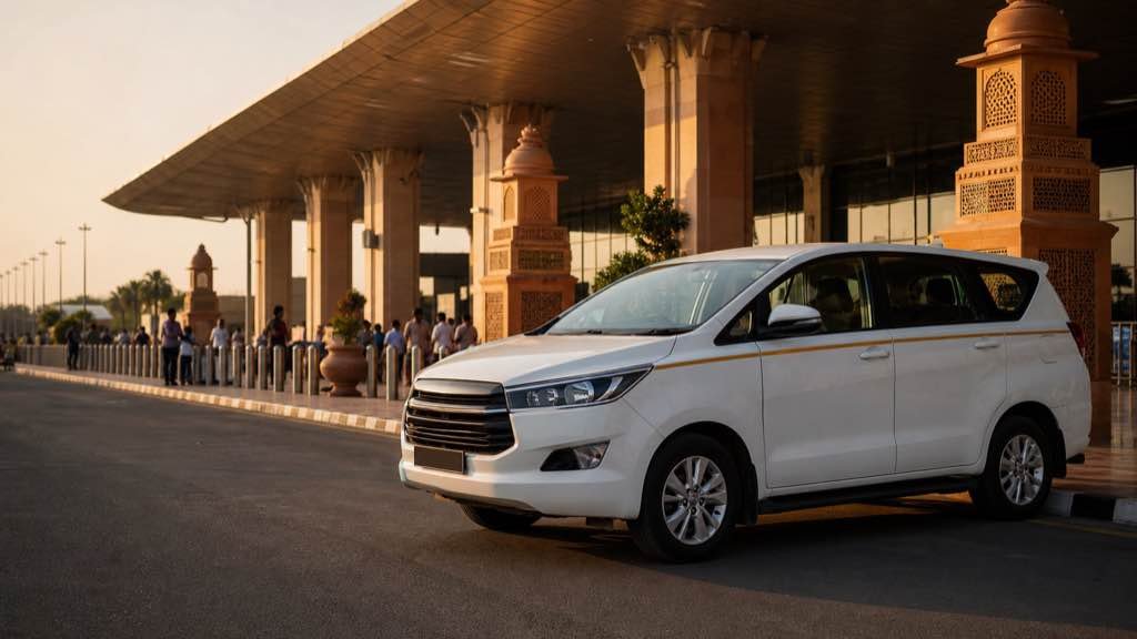 Jangid Taxi Service cab waiting outside Jaipur International Airport